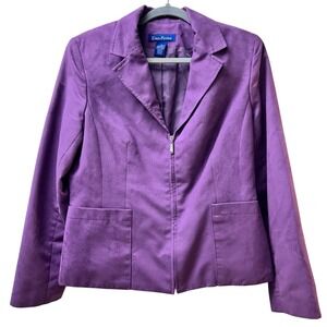 Evan-Picone Purple Faux Suede Zip Up Blazer Jacket Size 10 Professional Workwear